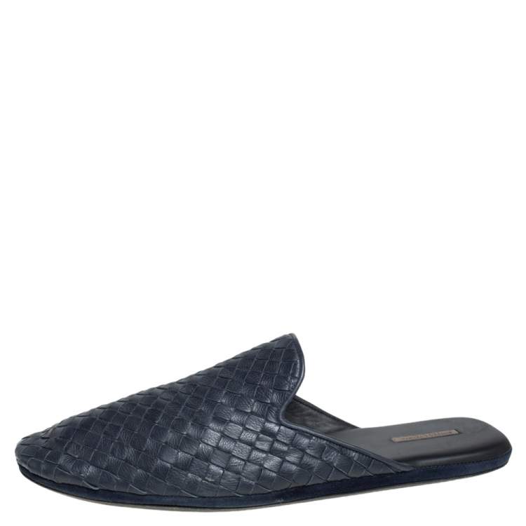 Pre Owned Bottega Veneta  Blue Intrecciato Leather Fiandra Mules Size 42