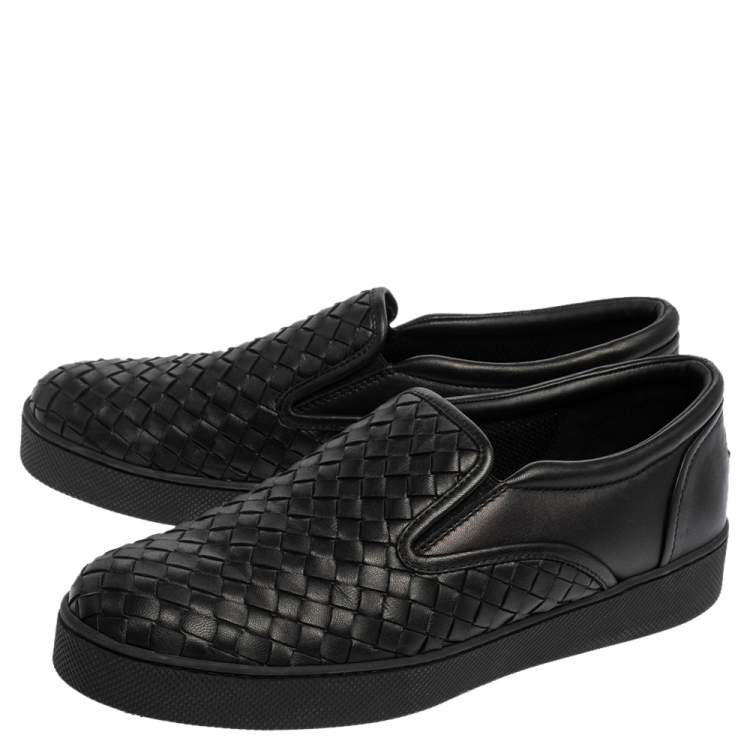 Pre Owned  Bottega Veneta Black Intrecciato Leather Dodger Slip On Sneakers Size 40
