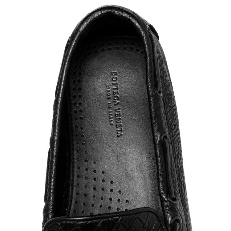 Pre Owned Bottega Veneta Black Intrecciato Leather Slip on Loafers Size 42.5