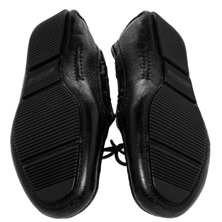 Pre Owned Bottega Veneta Black Intrecciato Leather Slip on Loafers Size 42.5