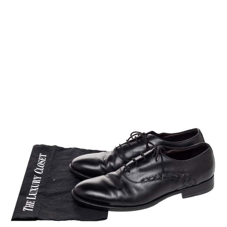 Pre Owned Bottega Veneta Black Intrecciato Leather Lace Up Oxford Size 43