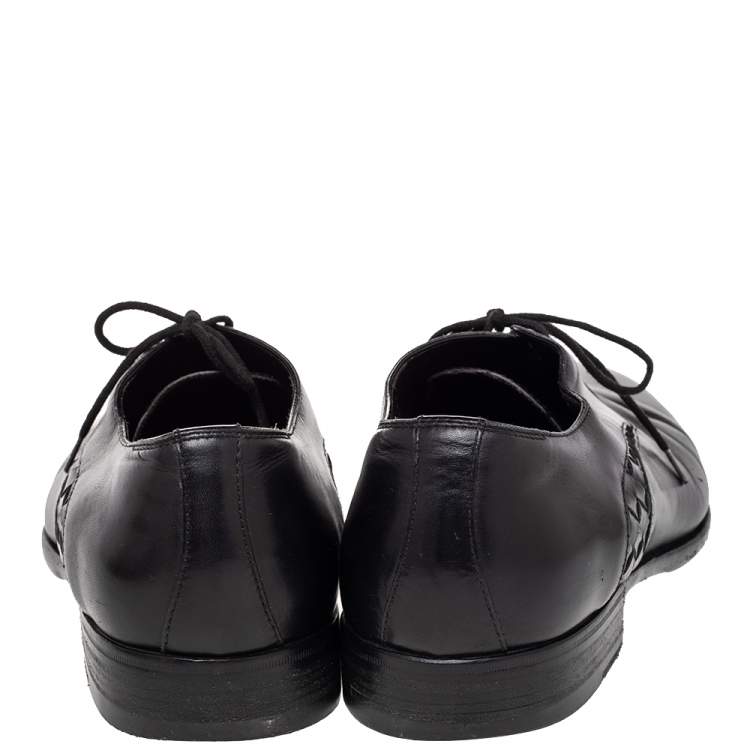 Pre Owned Bottega Veneta Black Intrecciato Leather Lace Up Oxford Size 43