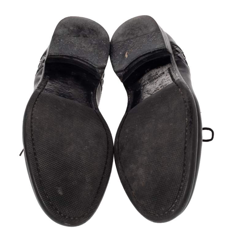 Pre Owned Bottega Veneta Black Intrecciato Leather Lace Up Oxford Size 43