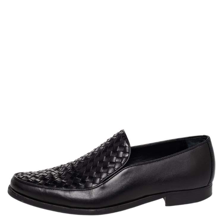 Pre Owned Bottega Veneta Black Intrecciato Leather Loafers Size 46