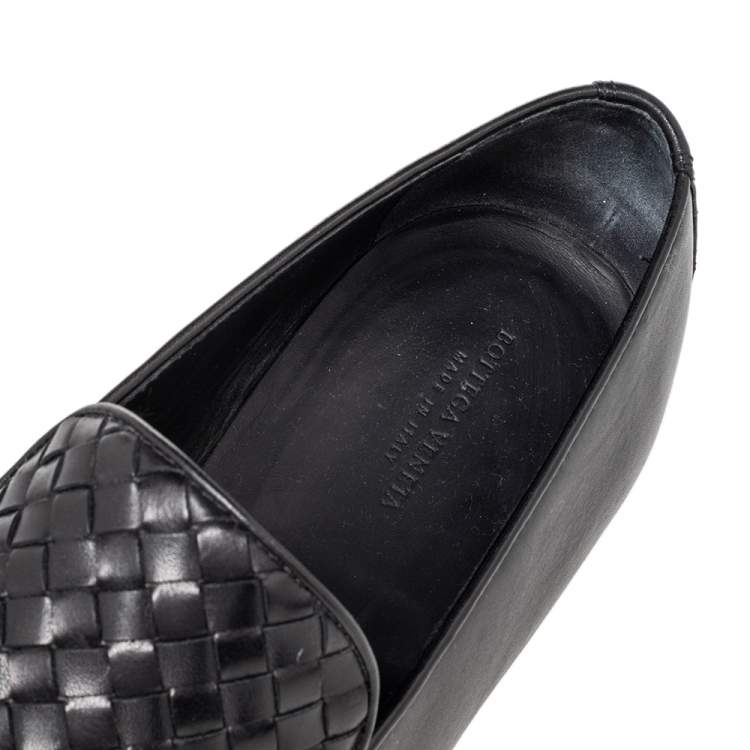 Pre Owned Bottega Veneta Black Intrecciato Leather Loafers Size 46