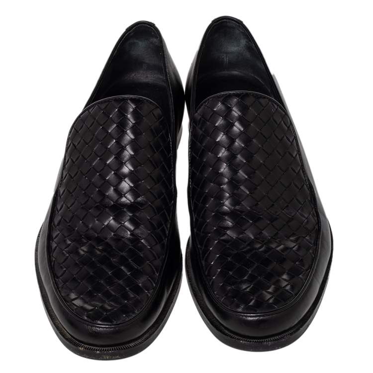 Pre Owned Bottega Veneta Black Intrecciato Leather Loafers Size 46