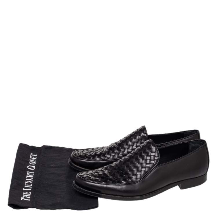 Pre Owned Bottega Veneta Black Intrecciato Leather Loafers Size 46