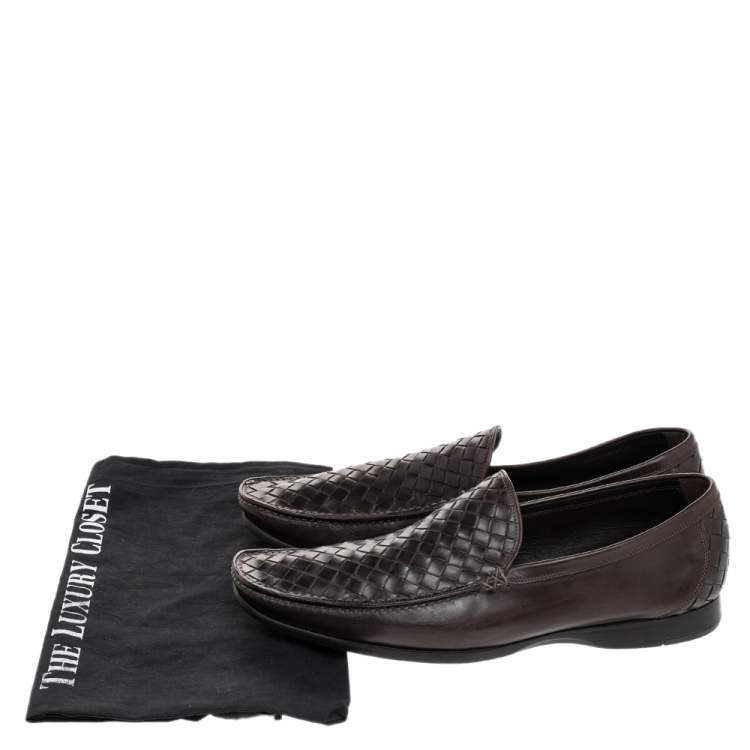 Pre Owned Bottega Veneta Brown Intrecciato Leather Slip On Loafers Size 41