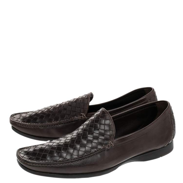 Pre Owned Bottega Veneta Brown Intrecciato Leather Slip On Loafers Size 41