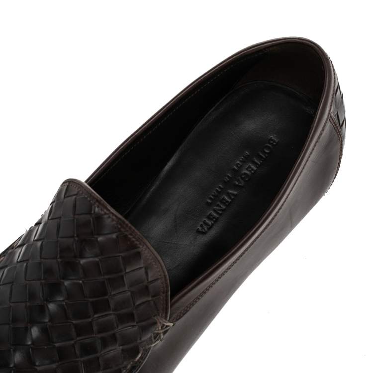 Pre Owned Bottega Veneta Brown Intrecciato Leather Slip On Loafers Size 41