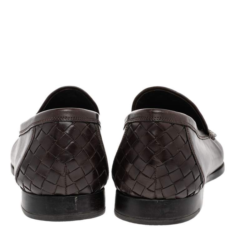 Pre Owned Bottega Veneta Brown Intrecciato Leather Slip On Loafers Size 41