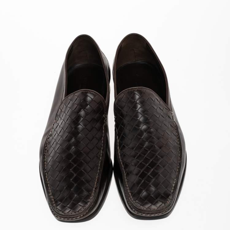 Pre Owned Bottega Veneta Brown Intrecciato Leather Slip On Loafers Size 41