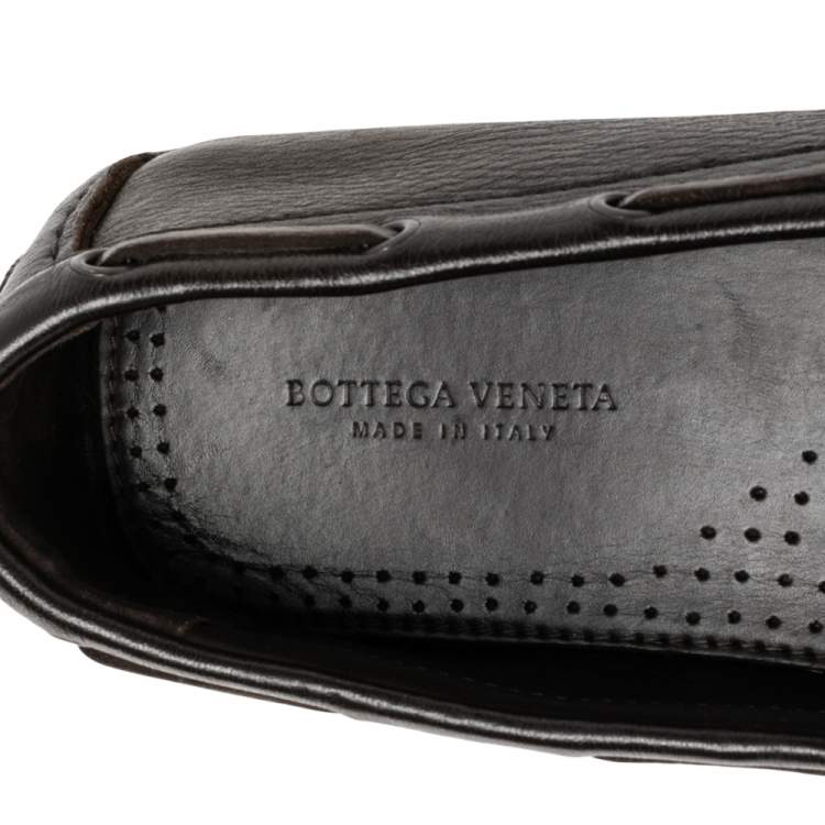 Pre Owned Bottega Veneta Dark Brown Intrecciato Leather Bow Slip On Loafers Size 41
