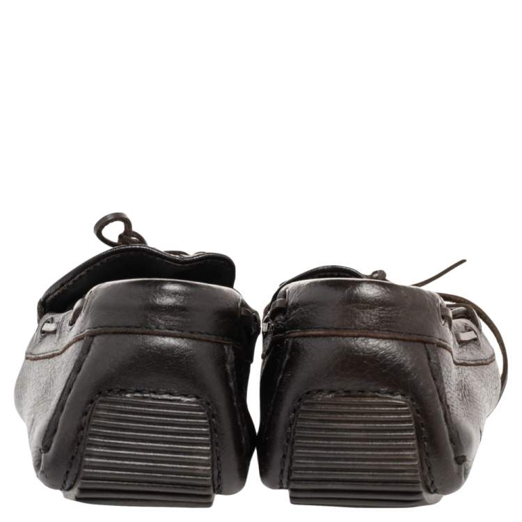Pre Owned Bottega Veneta Dark Brown Intrecciato Leather Bow Slip On Loafers Size 41
