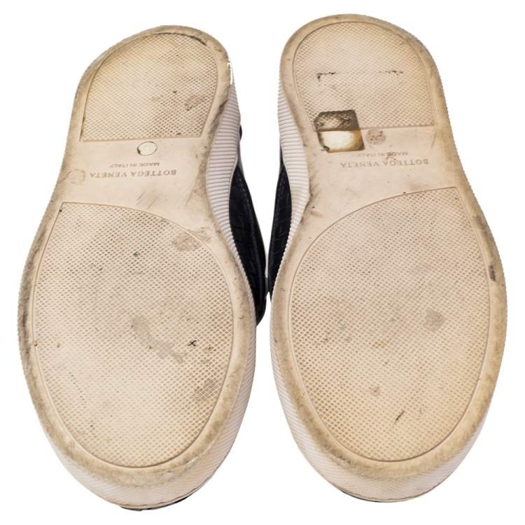 Pre Owned Bottega Veneta Navy Blue Intrecciato Leather Dodger Slip-on Sneakers Size 42