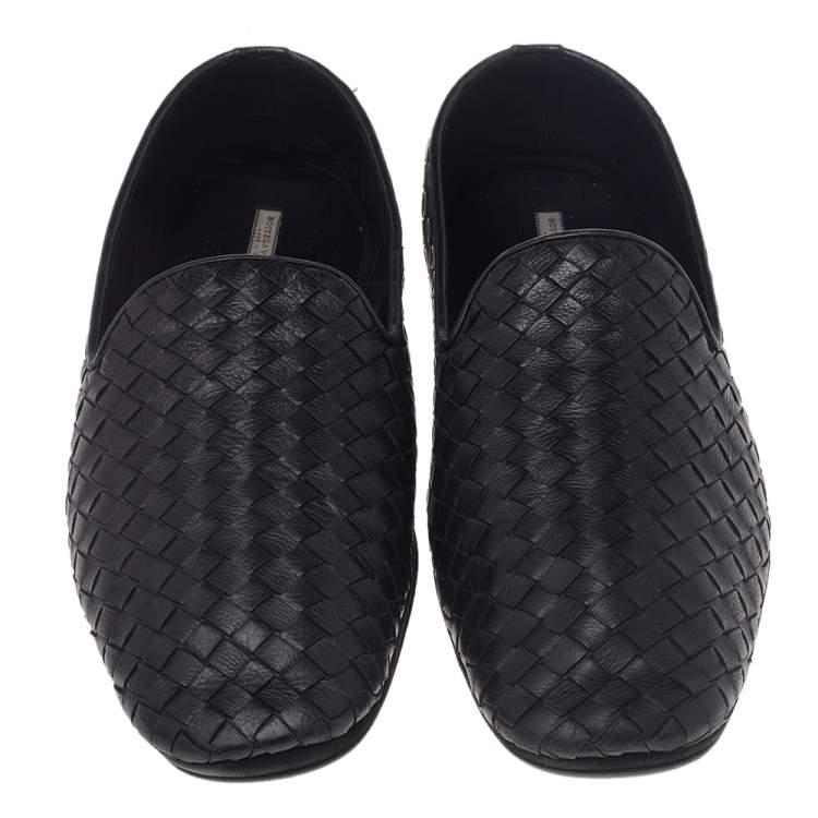 Pre Owned Bottega Veneta Black Intrecciato Leather Smoking Slippers Size 43