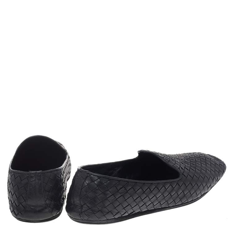 Pre Owned Bottega Veneta Black Intrecciato Leather Smoking Slippers Size 43