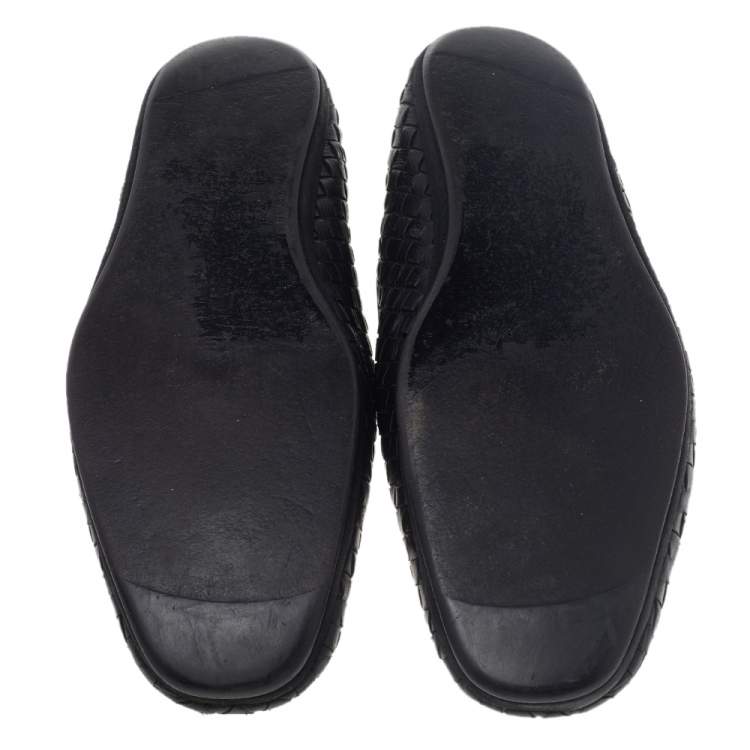 Pre Owned Bottega Veneta Black Intrecciato Leather Smoking Slippers Size 43