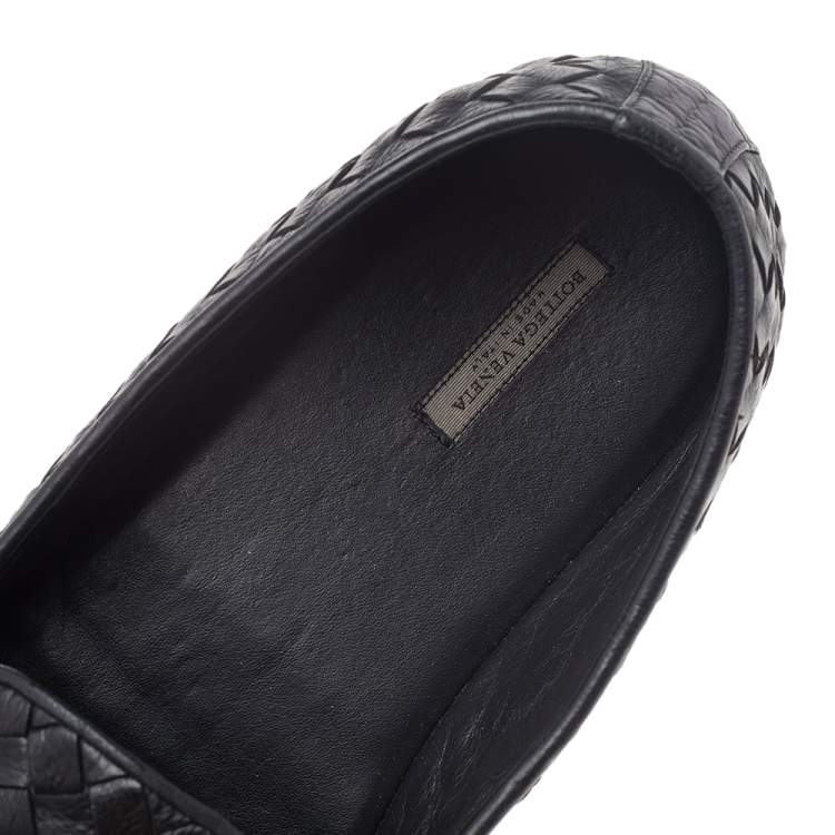 Pre Owned Bottega Veneta Black Intrecciato Leather Smoking Slippers Size 43
