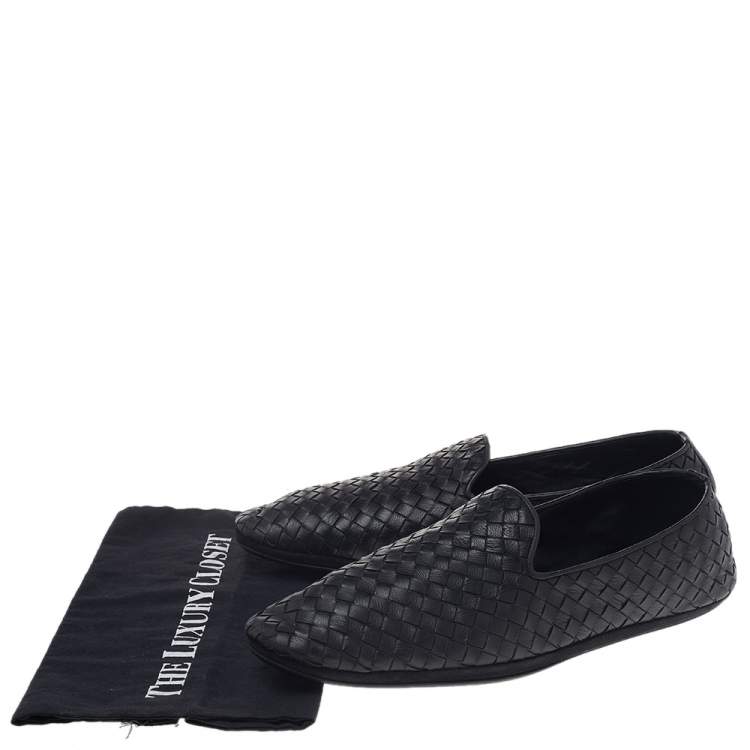 Pre Owned Bottega Veneta Black Intrecciato Leather Smoking Slippers Size 43