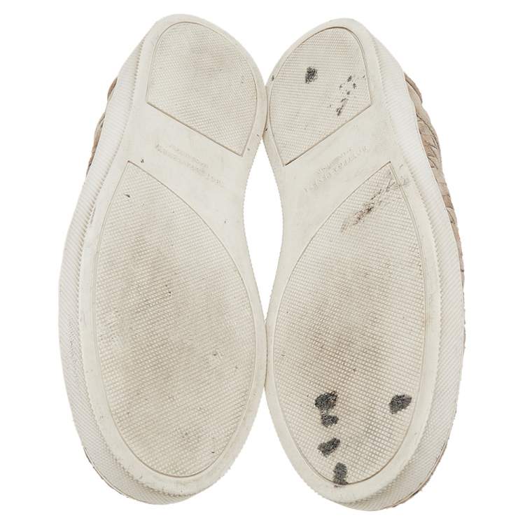 Pre Owned Bottega Veneta Beige Intrecciato Suede Slip on Sneakers Size 44