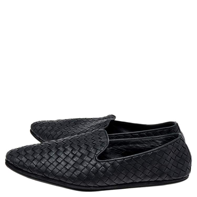 Pre Owned Bottega Veneta Black Intrecciato Leather Smoking Slippers Size 42