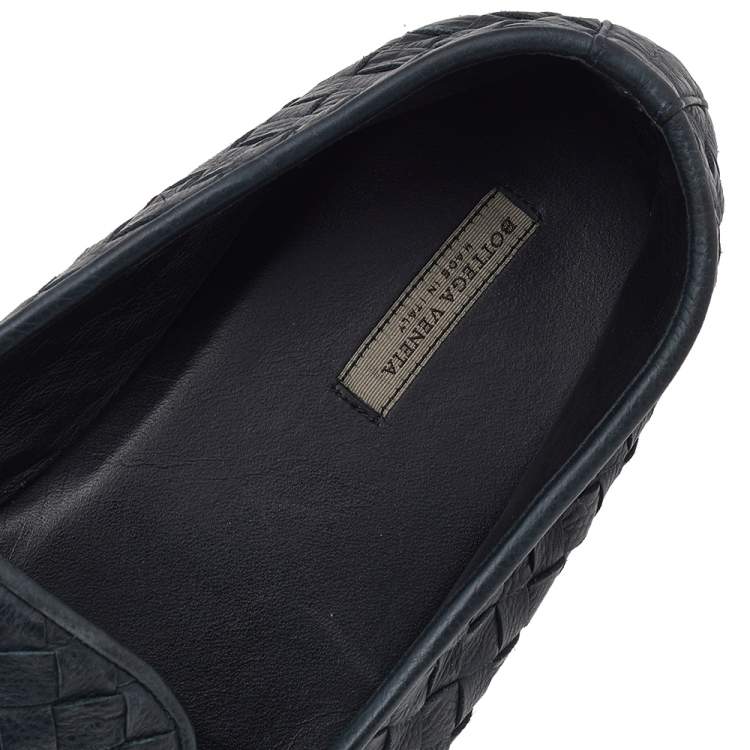 Pre Owned Bottega Veneta Navy-Blue Intrecciato Leather Smoking Slippers Size 40