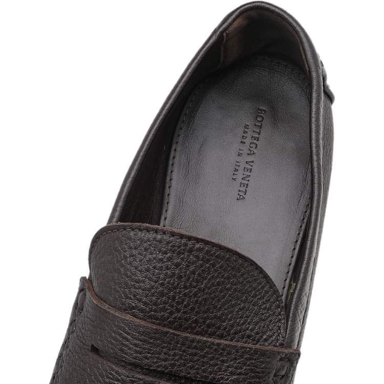 Pre Owned Bottega Veneta Dark Brown Leather Penny Slip On Loafers Size 45