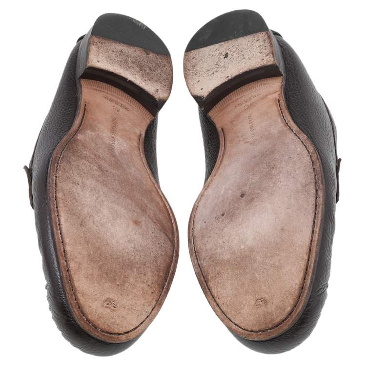 Pre Owned Bottega Veneta Dark Brown Leather Penny Slip On Loafers Size 45