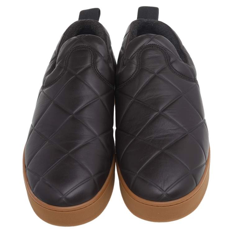 Pre Owned Bottega Veneta Brown Quilted Leather Slip On Sneakers Size 45