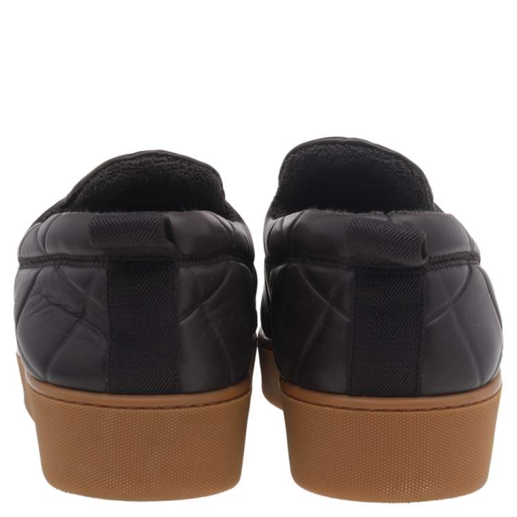 Pre Owned Bottega Veneta Brown Quilted Leather Slip On Sneakers Size 45