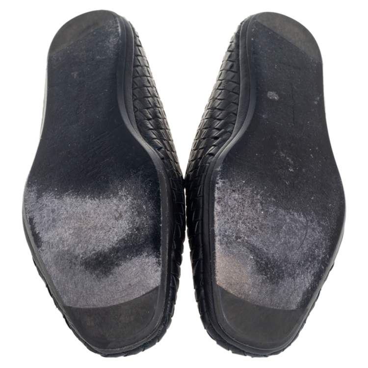 Pre Owned Bottega Veneta Black Intrecciato Leather Smoking Slippers Size 44