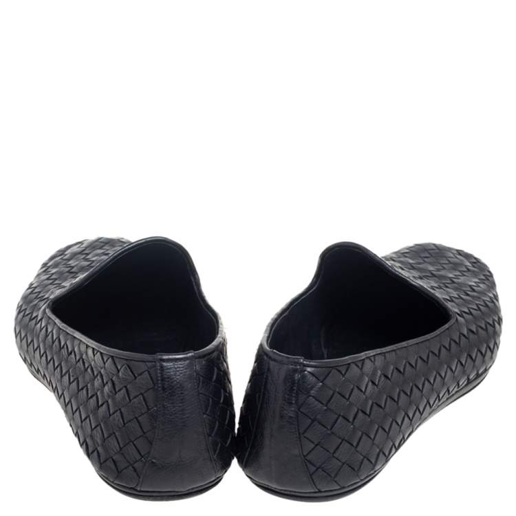 Pre Owned Bottega Veneta Black Intrecciato Leather Smoking Slippers Size 44