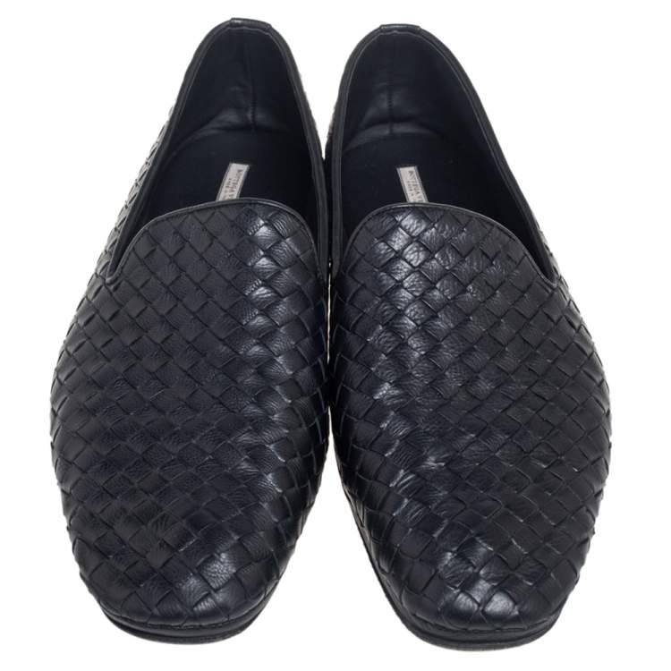 Pre Owned Bottega Veneta Black Intrecciato Leather Smoking Slippers Size 44