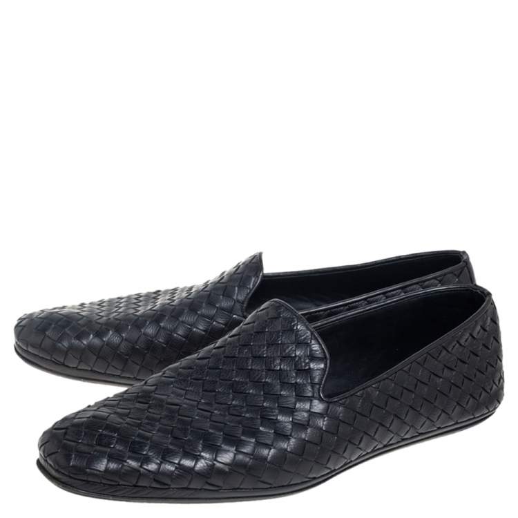 Pre Owned Bottega Veneta Black Intrecciato Leather Smoking Slippers Size 44