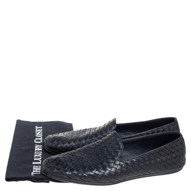 Pre Owned Bottega Veneta Black Intrecciato Leather Smoking Slippers Size 44