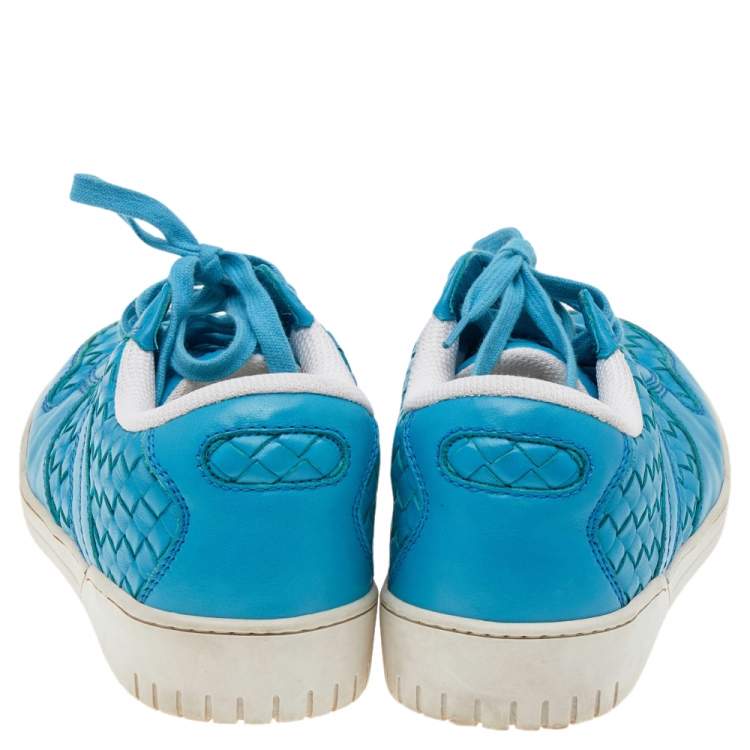 Pre Owned Bottega Veneta Blue Intrecciato Leather Speedster Sneakers Size 39.5