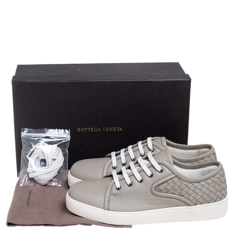 Pre Owned Bottega Veneta Grey Intrecciato Leather Low Top Sneakers Size 42.5