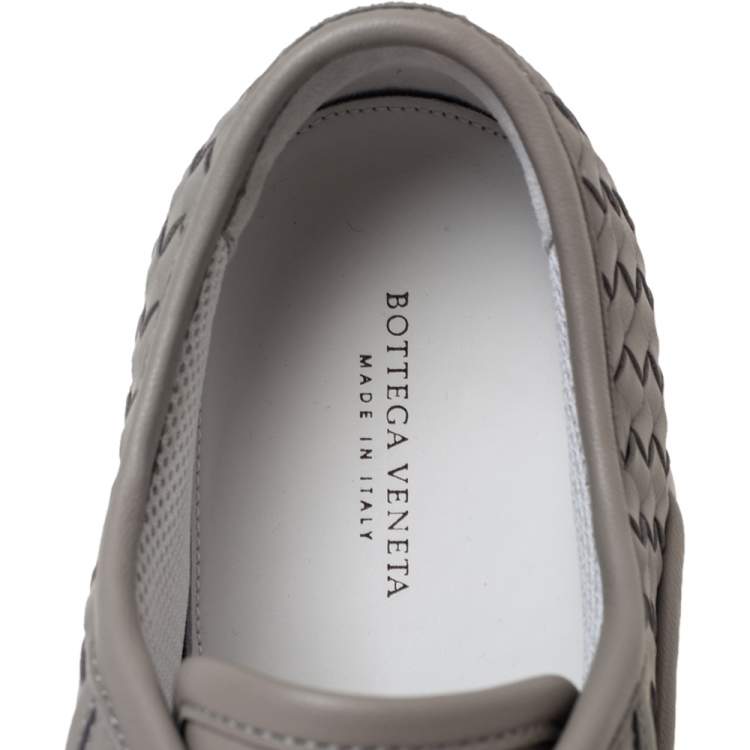 Pre Owned Bottega Veneta Grey Intrecciato Leather Low Top Sneakers Size 42.5