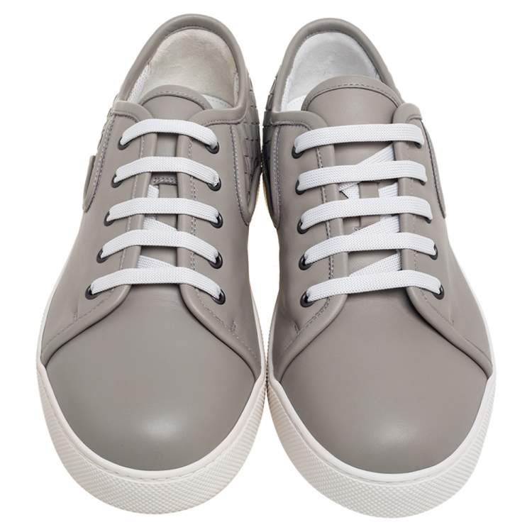 Pre Owned Bottega Veneta Grey Intrecciato Leather Low Top Sneakers Size 42.5