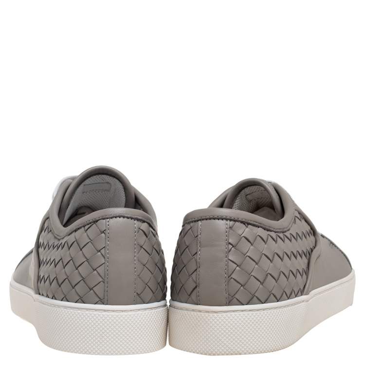 Pre Owned Bottega Veneta Grey Intrecciato Leather Low Top Sneakers Size 42.5