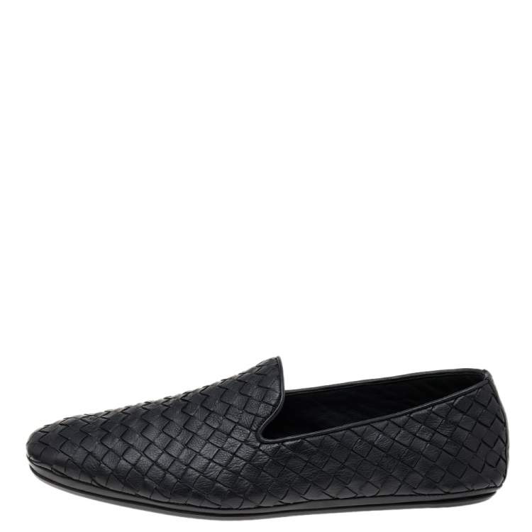 Pre Owned Bottega Veneta Black Intrecciato Leather Bow Slip On Loafers Size 40