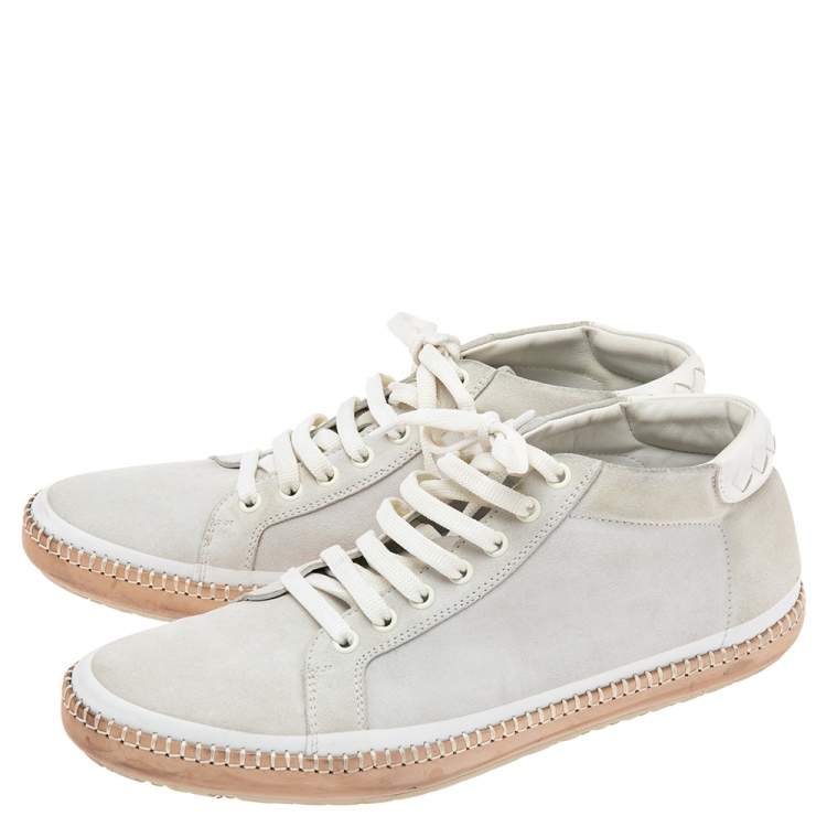 Pre Owned Bottega Veneta White Suede Low-Top Sneakers Size 41.5