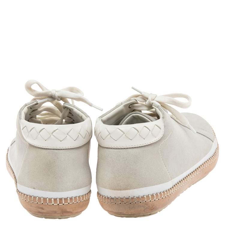 Pre Owned Bottega Veneta White Suede Low-Top Sneakers Size 41.5