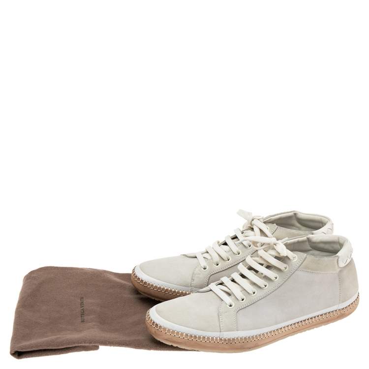 Pre Owned Bottega Veneta White Suede Low-Top Sneakers Size 41.5