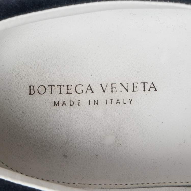 Pre Owned Bottega Veneta Navy Blue Intrecciato Suede Slip On Sneakers Size 42