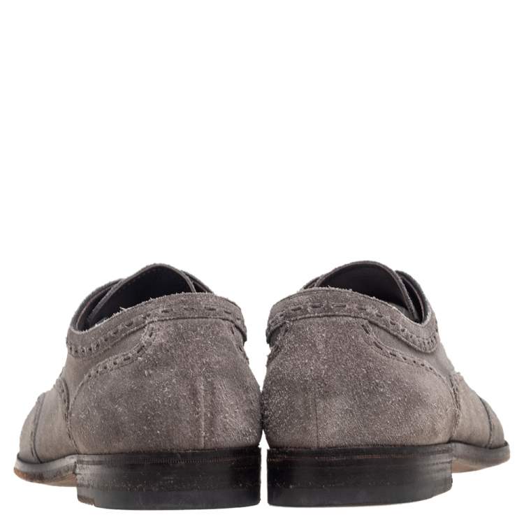Pre Owned Bottega Veneta Grey Suede Brogue Oxfords Size 43