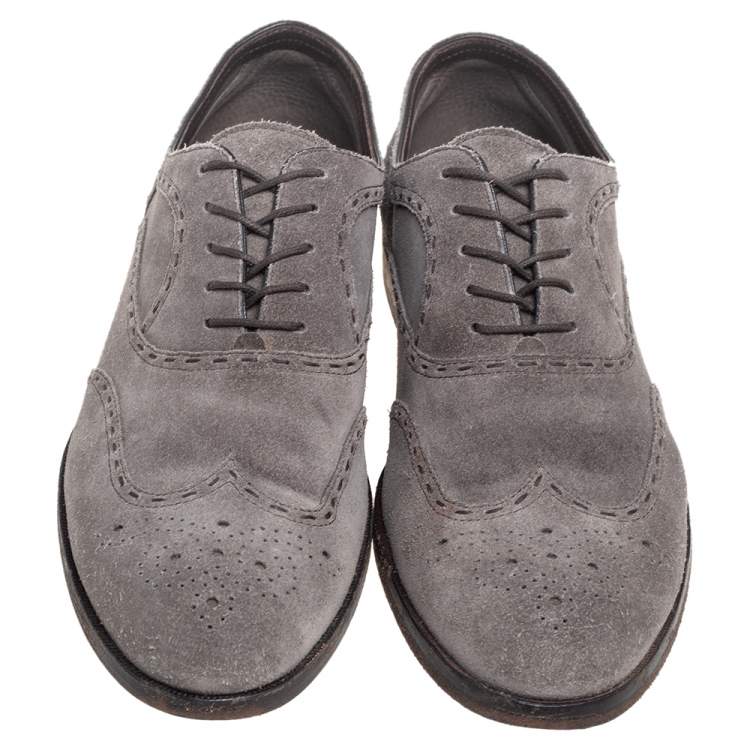 Pre Owned Bottega Veneta Grey Suede Brogue Oxfords Size 43