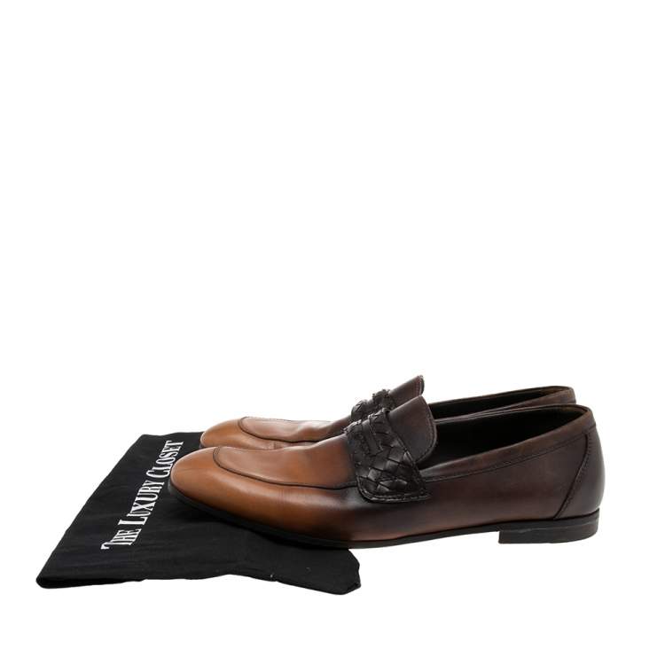 Pre Owned Bottega Veneta Dark Brown Leather  Slip On Loafers Size 43