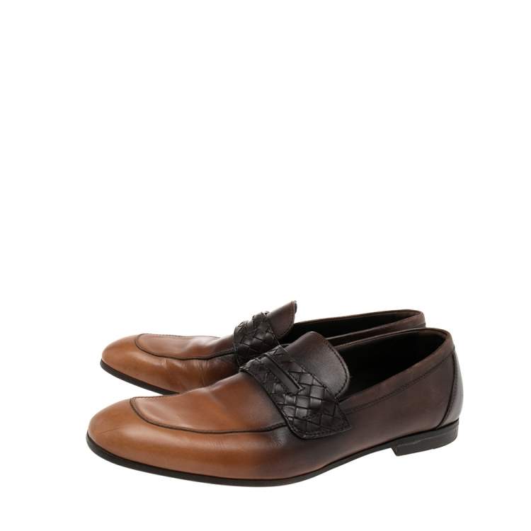 Pre Owned Bottega Veneta Dark Brown Leather  Slip On Loafers Size 43
